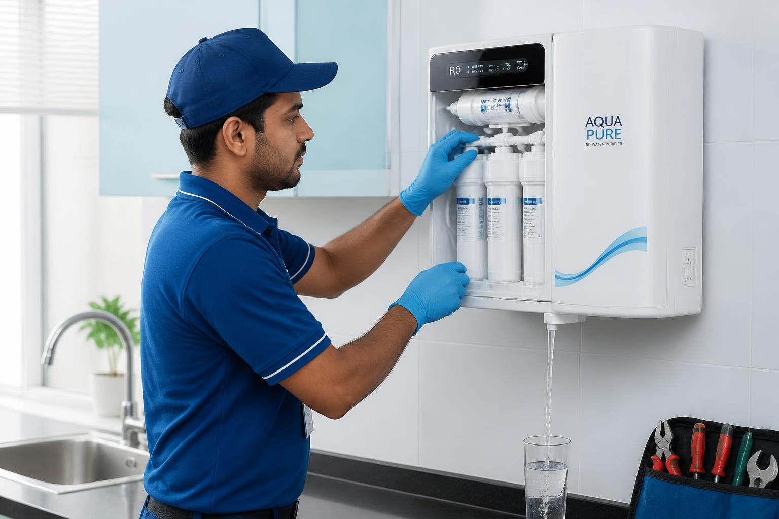 Professional technician servicing a water purifier in Ahmedabad